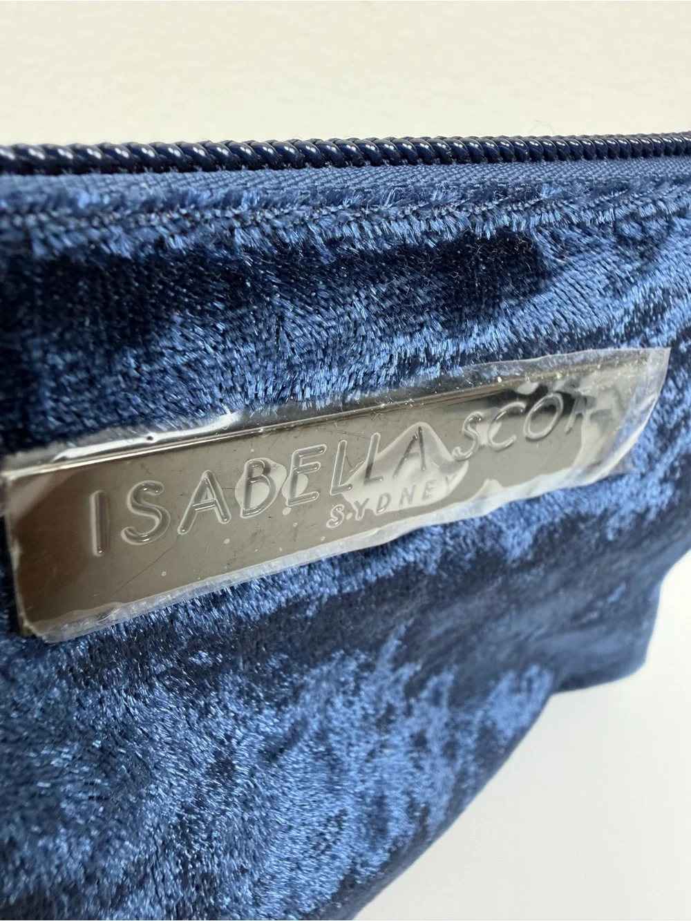 Isabella Scott Sydney Navy Blue Velvet Makeup Cosmetic Bag Travel Zip Pouch New